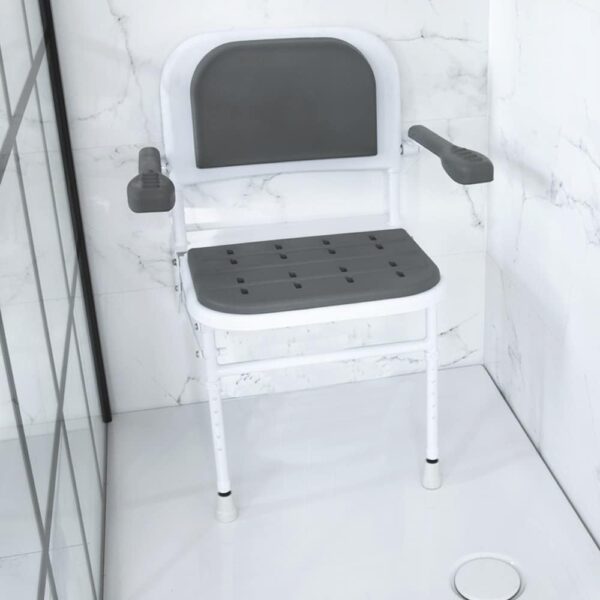 Väggmonterad duschstol med ryggstöd och armstöd